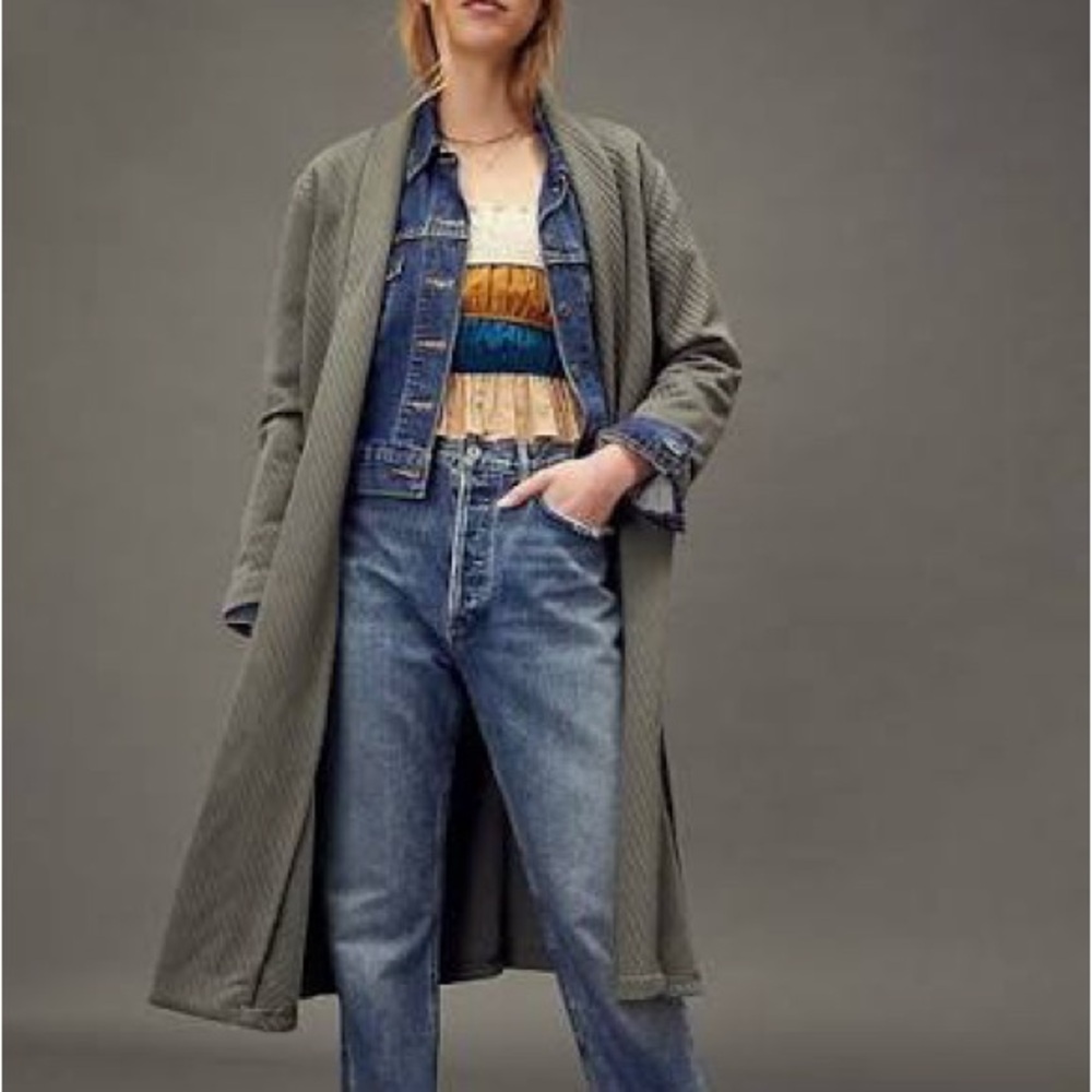 BB Dakota Annmarie Quilted DusterJacket Long Cardigan, Moss Green, XS